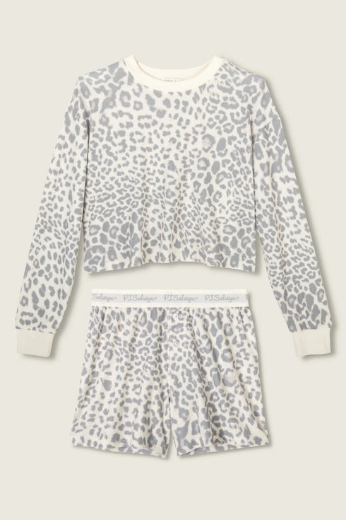 Pj Salvage Boyfriend Boxer Leopard Print Shorts Set