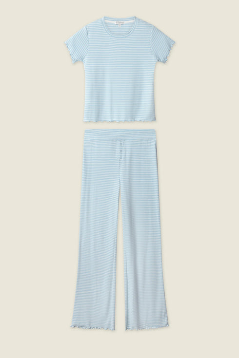 Pj Salvage Sweet Stripes Morning Blue Long PJ Set