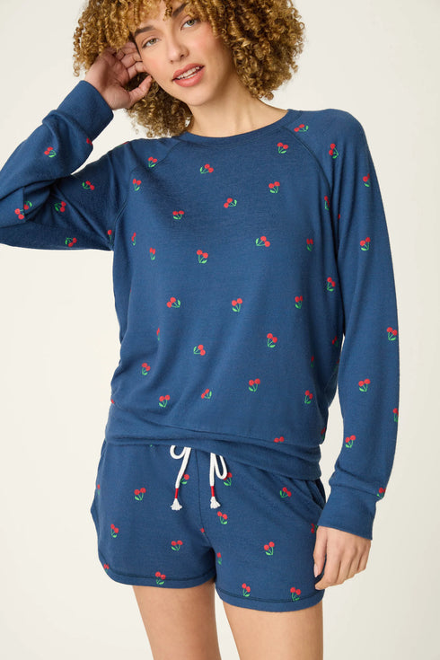Pj Salvage Star Spangled True Navy Cherry Print Long Sleeve Top