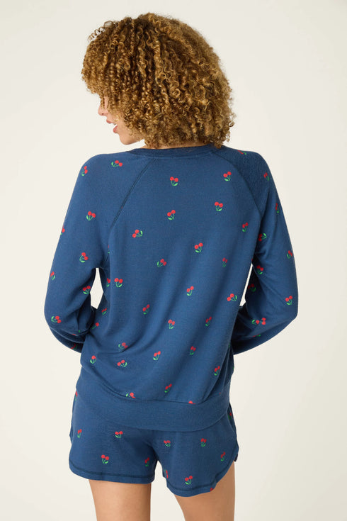 Pj Salvage Star Spangled True Navy Cherry Print Long Sleeve Top