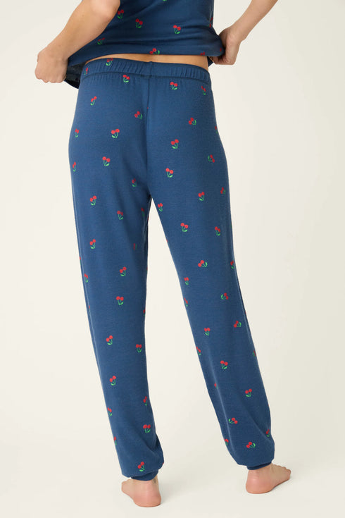 Pj Salvage Star Spangled True Navy Cherry Print Banded Pants