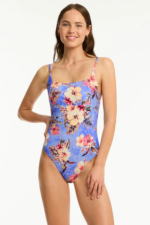 Sea Level Blue Hawaii Square Neck Bralette One Piece