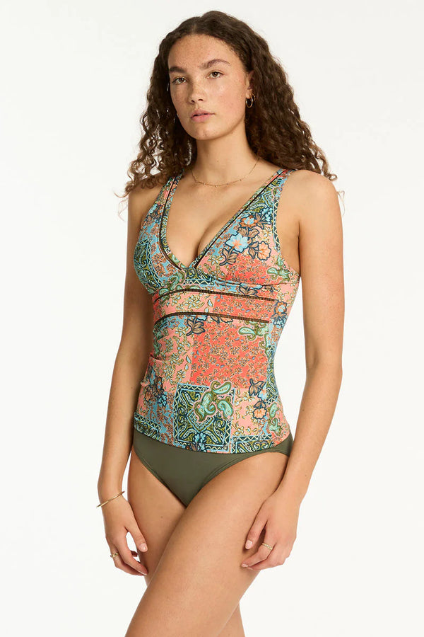 Sea Level Java Spliced Tankini Tri Top