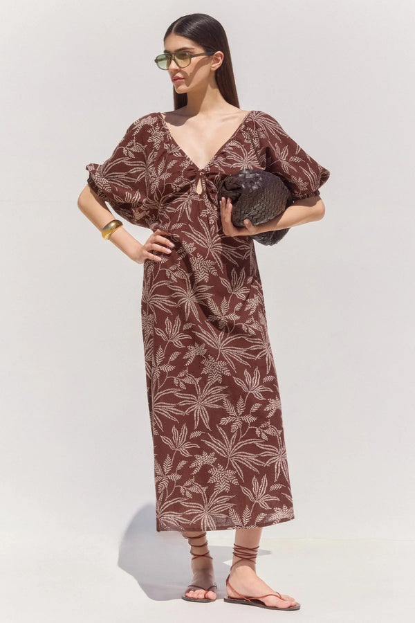 Gottex Beach Life Terra Printed Puff Sleeve Midi Dress