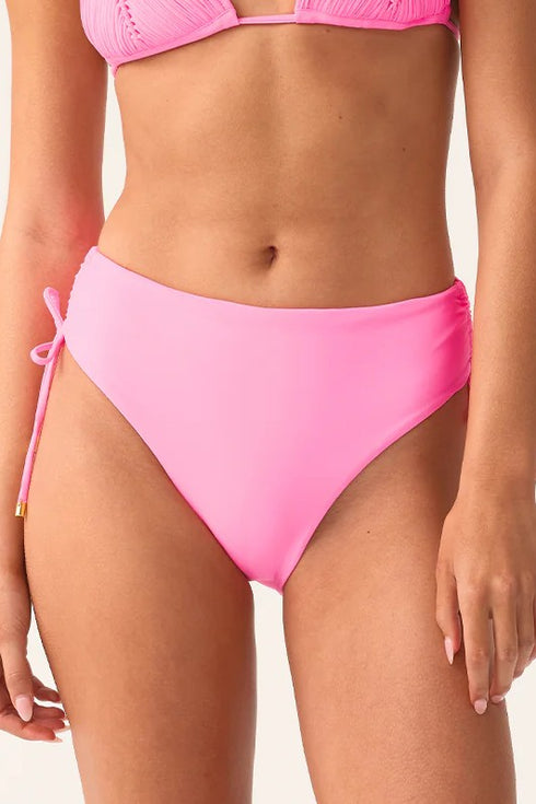 PQ Swim Vivid Pink Ruched High Waist Bottom