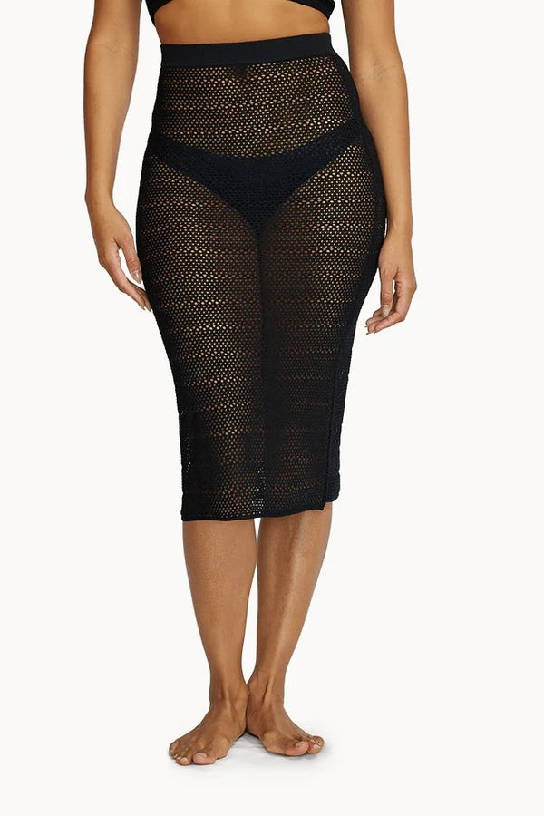 PQ Swim Black Crochet Midi Skirt