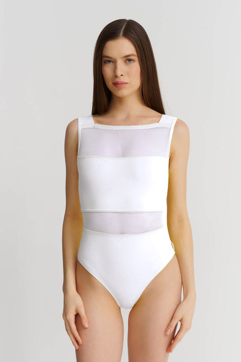 Shan Charlie Grid Mesh High-Neck One-Piece