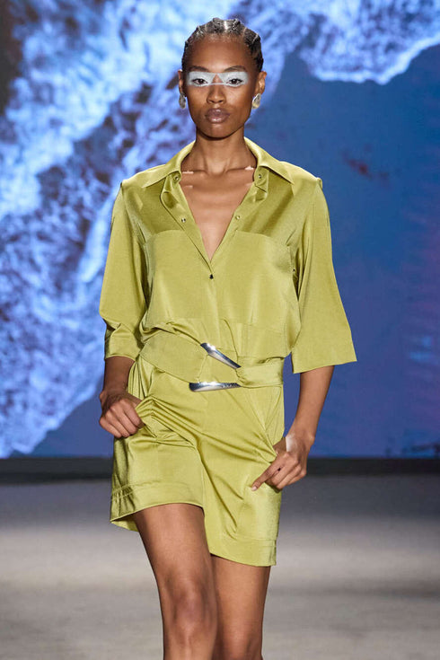 Shan Glitter Chrome effect shorts jumpsuit