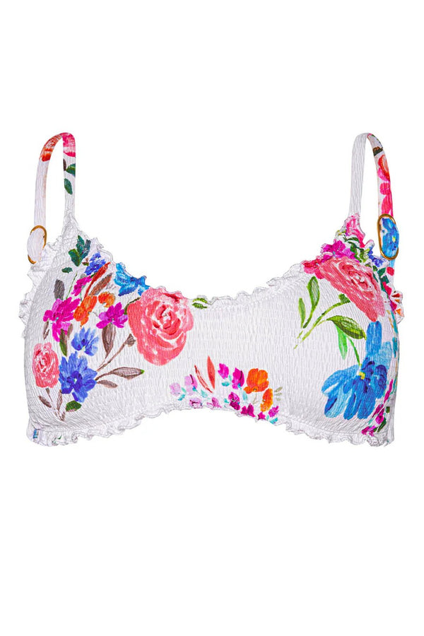 PQ Swim Florencia Smocked Lettuce Edge Bralette Top