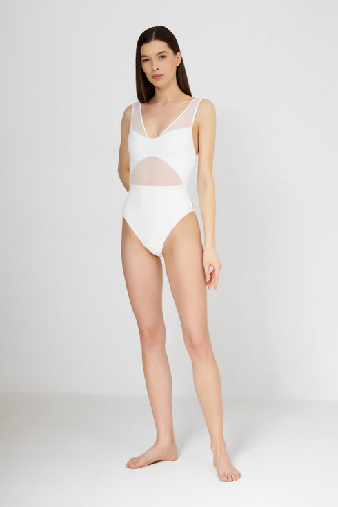 Shan Charlie Grid Mesh Plunging One-Piece