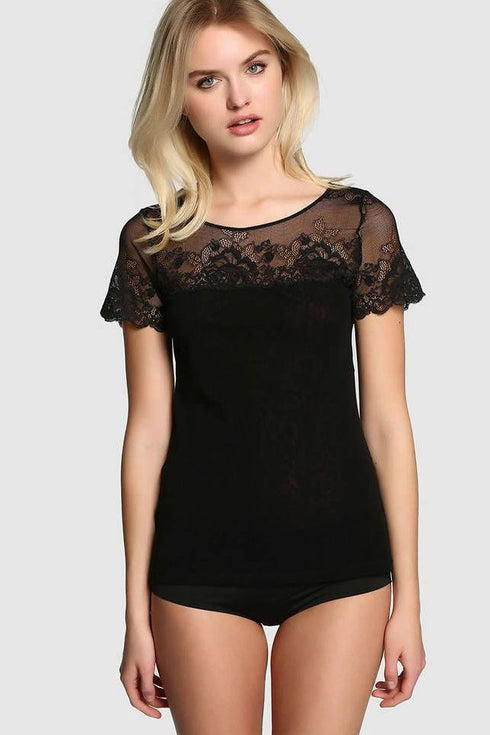 Janira Greta Mesh Top with Lace Black