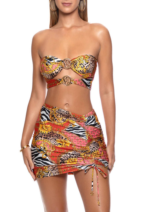 Luli Fama Tropical Majesty Scrunched Up Mini Skirt