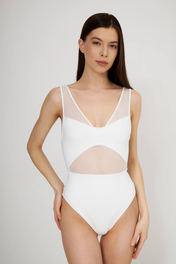 Shan Charlie Grid Mesh Plunging One-Piece