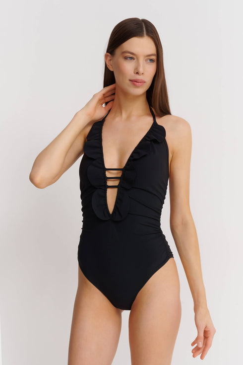 Shan Frederique Plunging One-Piece Swimsuit With Petals