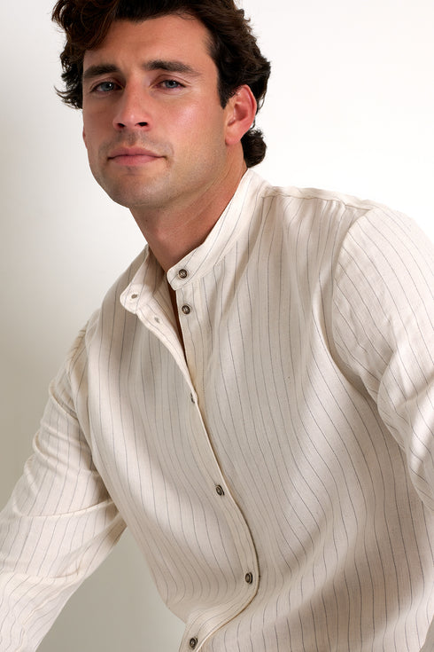 Shan Caleb Mandarin collar canvas shirt
