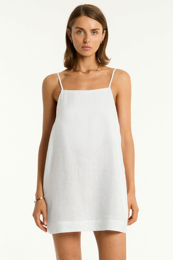 Sea Level Tidal Linen Shift Short Dress