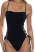 Luli Fama Wavy Baby Square Neck Laced Up One Piece
