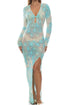 Luli Fama Bloom Illusions Long Sleeve Keyhole Cut Out Maxi Dress