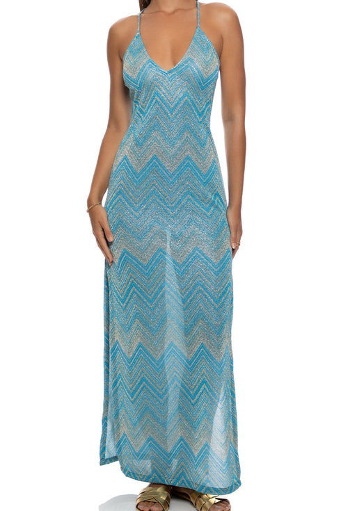 Luli Fama Tidal Shimmer Cross Back Long Dress