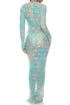 Luli Fama Bloom Illusions Long Sleeve Keyhole Cut Out Maxi Dress