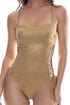 Luli Fama Golden Sunset Square Neck Laced Up One Piece