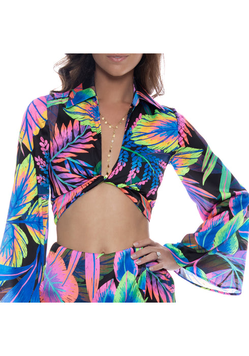 Luli Fama Neon Nights Cropped Tie Shirt
