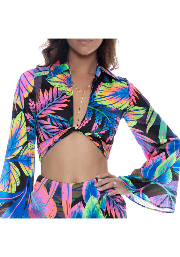 Luli Fama Neon Nights Cropped Tie Shirt