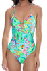 Luli Fama Carribean Fantasy Wavy Drawstring Keyhole One Piece Fuller Coverage