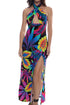 Luli Fama Neon Nights Halter Neck Cut Out Long Dress