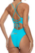 Luli Fama Forbidden Tide Waves Square Neck Laced Up One Piece