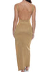 Luli Fama Golden Sunset Drawstring Peek A Boo Maxi Dress
