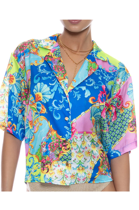 Luli Fama La Costa Short Sleeve Collared Blouse