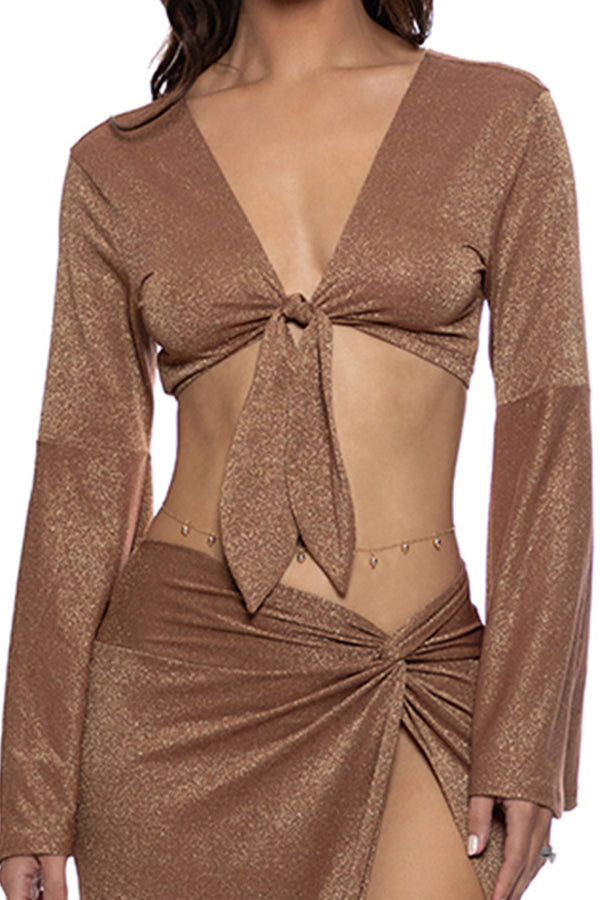 Luli Fama Cosita Buena Bell Sleeve Crop Top