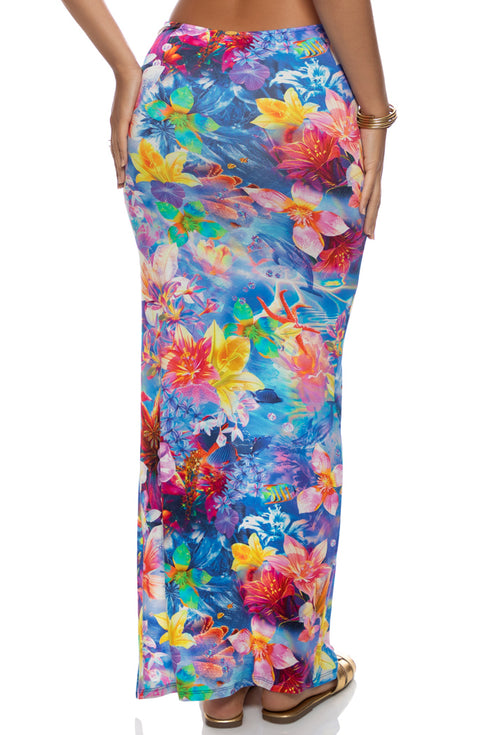 Luli Fama Underwater Dreaming Ruched Front Long Skirt