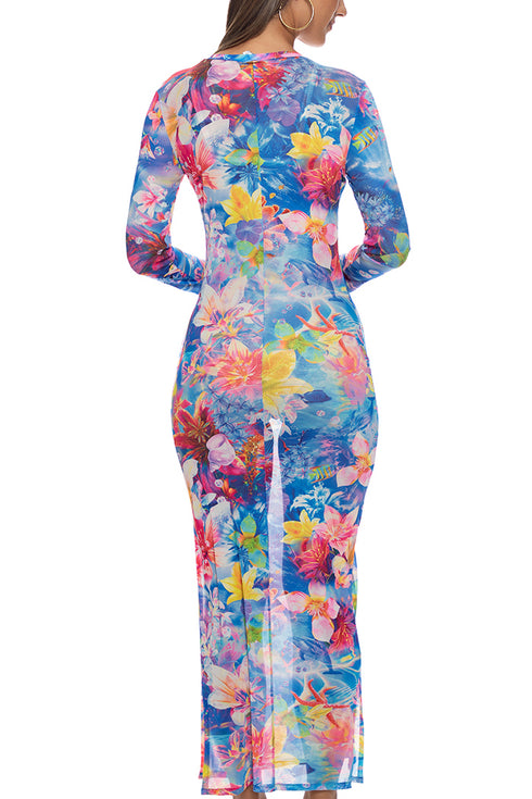 Luli Fama Underwater Dreaming V Neck Long Sleeve Maxi Dress