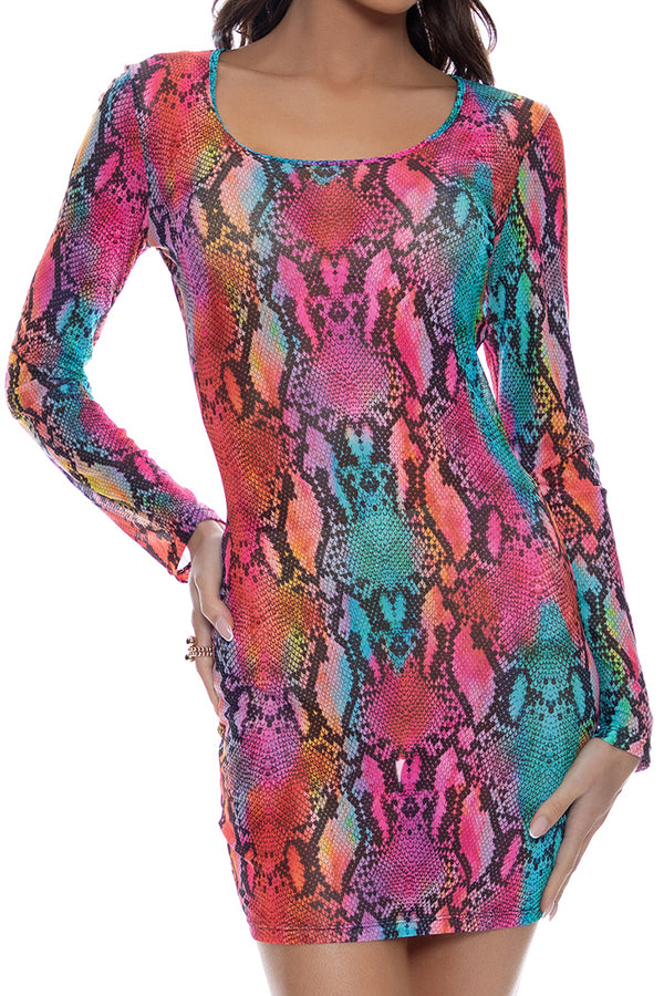 Luli Fama Electric Skin Long Sleeve Mini Dress