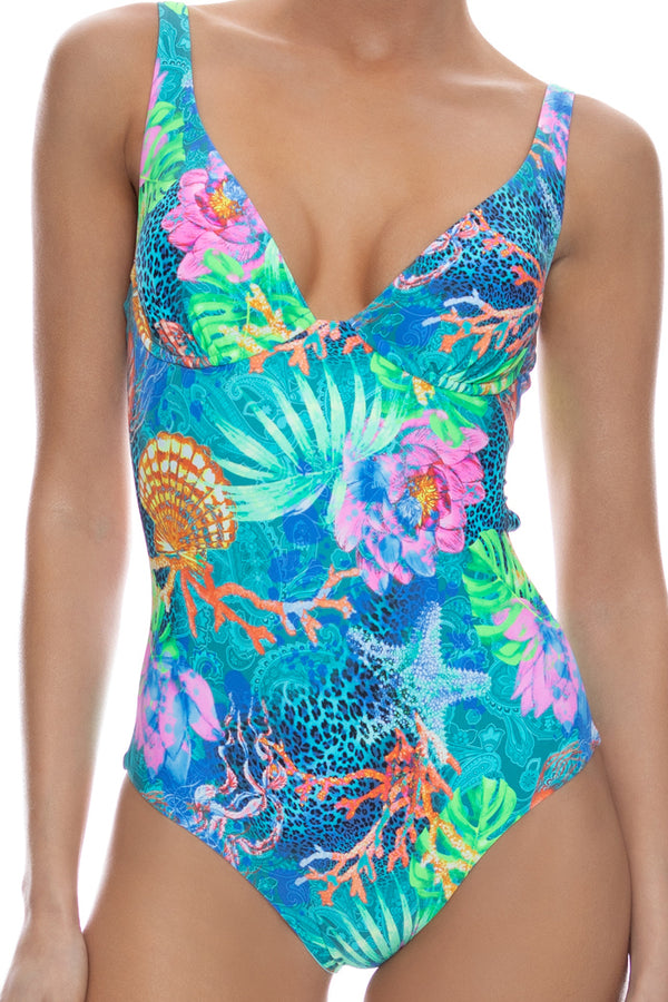 Luli Fama Tropical Siren Underwire Plunge One Piece