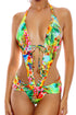 Luli Fama Birds Of Paradise Deep Plunging Scrunch Side Monokini