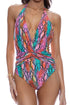 Luli Fama Electric Skin Front Twist Halter One Piece Fuller Coverage