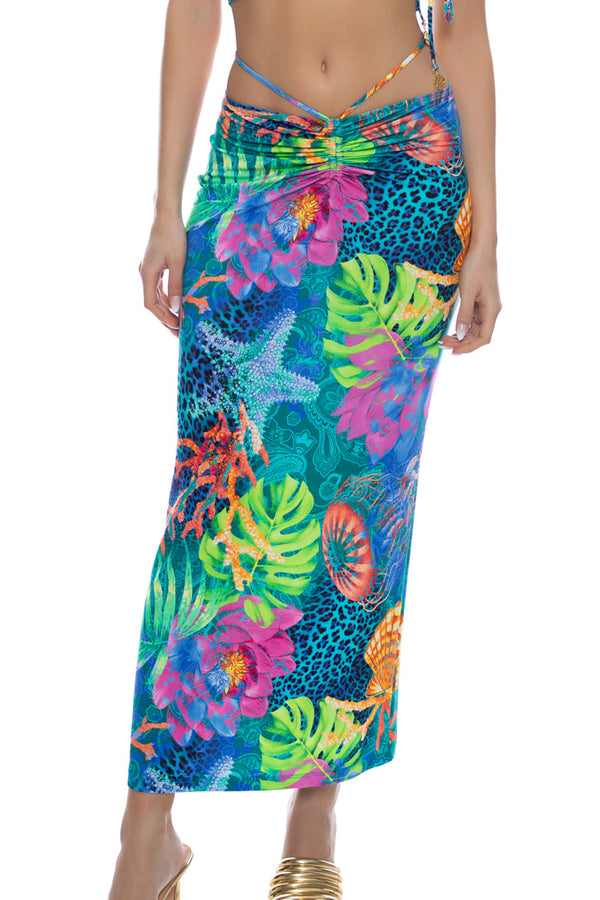 Luli Fama Tropical Siren Adjustable Shirred Maxi Skirt