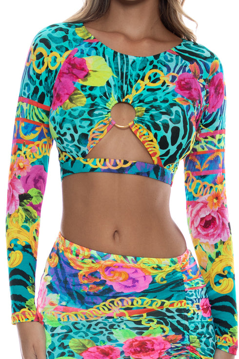 Luli Fama Wild Blooms Peek A Boo Ring Long Sleeve Top
