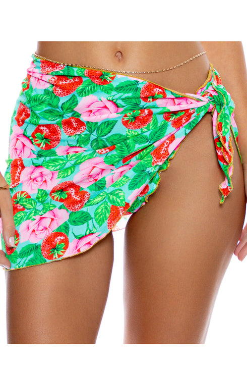 Luli Fama Strawberry Fields Luxe Stitch Sarong Mini Skirt