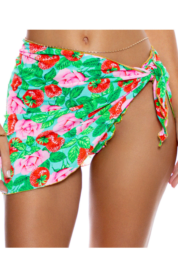 Luli Fama Strawberry Fields Luxe Stitch Sarong Mini Skirt