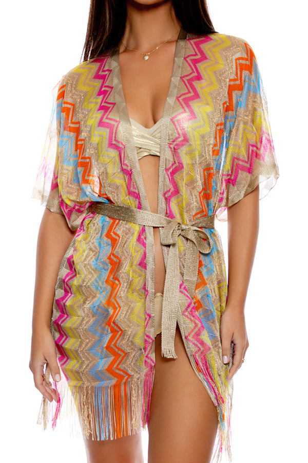Luli Fama Miami Era Open Front Tie Short Poncho