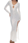 Luli Fama Opalescence Long Sleeve Keyhole Cut Out Maxi Dress