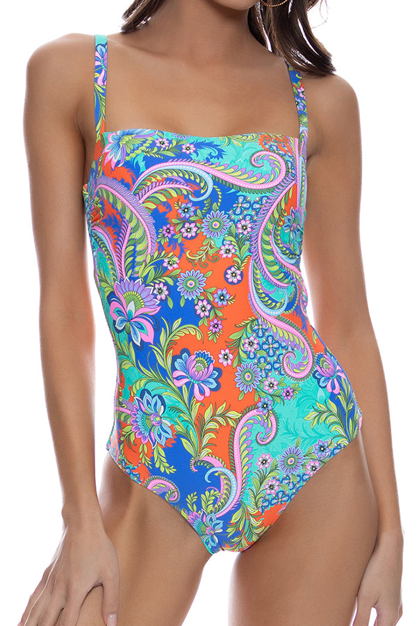 Luli Fama In The Groove Square Neck Laced Up One Piece Fuller Back