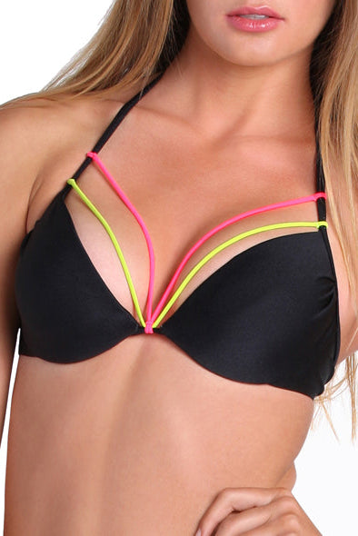 Luli Fama Beach Babe String Seamless Plunge Underweared Push Up Top