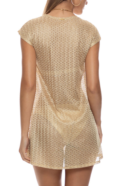 Luli Fama Golden Drift V Neck Tie Cover Up