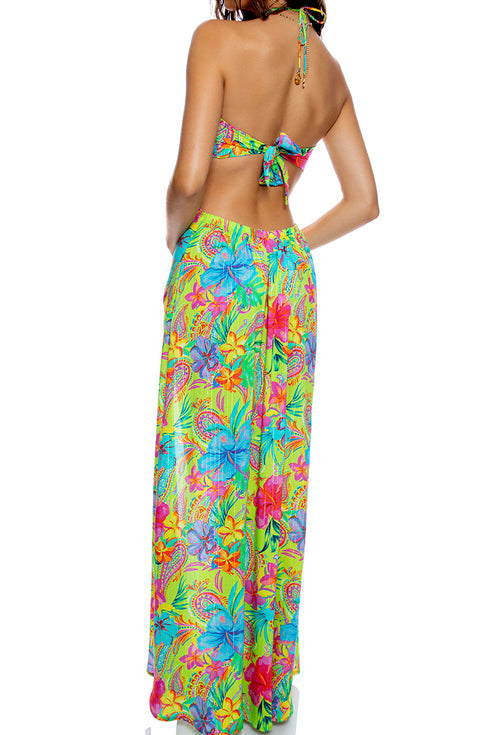 Luli Fama Hibiscus Dream Bandeau Keyhole Long Dress