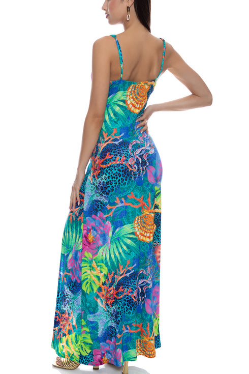 Luli Fama Tropical Siren Plunge Long Dress